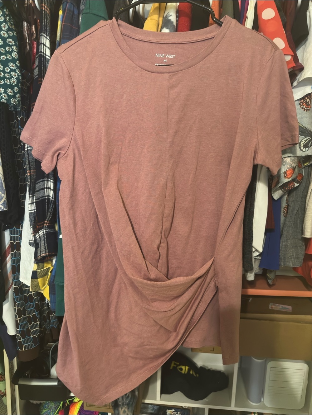 Nine West Dusty Rose Short Sleeve Twist-Front Tee